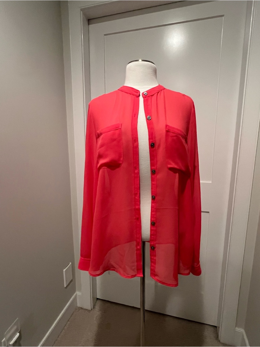DKNYC Sheer Bright Coral Blouse
